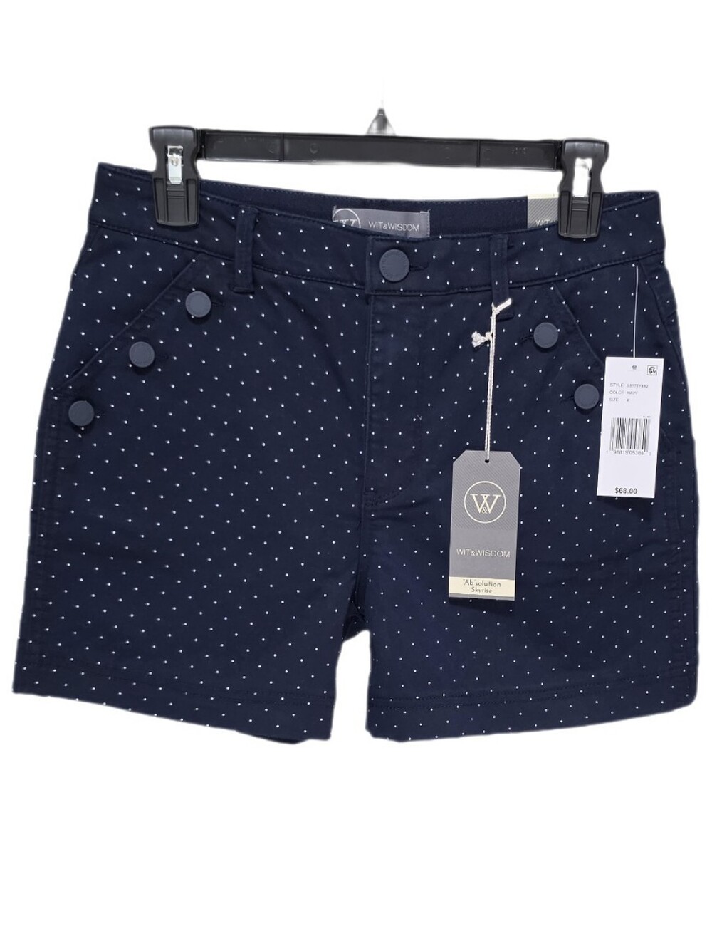 Wit & Wisdom Pin Dot 4" Chino Shorts Sailor Pockets Skyrise Ab Solution Navy 4
